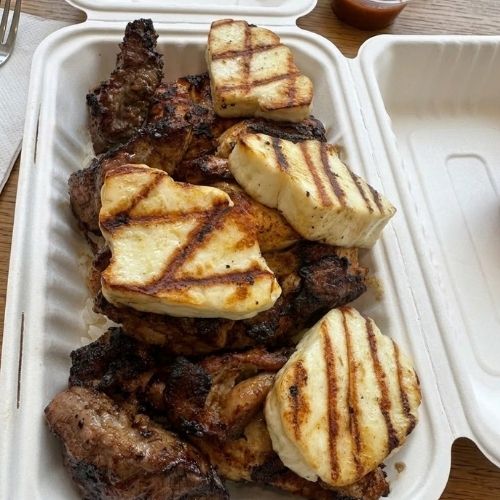 Lamb Shish Kebab and Halloumi
